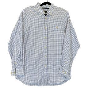Orvis Country Twill Button Front Shirt Blue White Windowpane Plaid Size Large